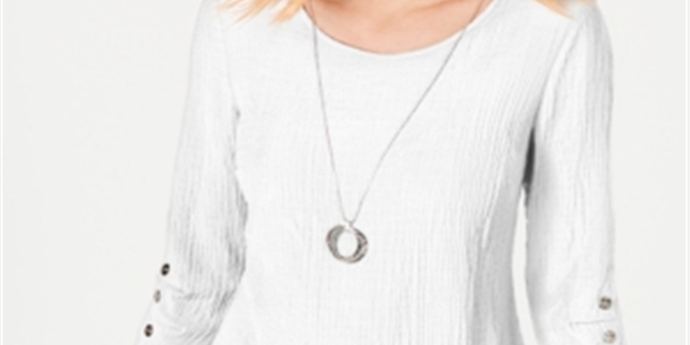 JM Collection Women's Textured Necklace Top White Size Petite