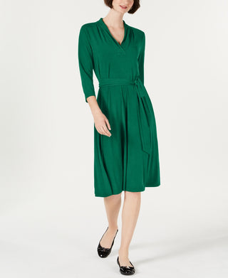 Charter Club Women's Petite Solid Midi Dress Green Size Small