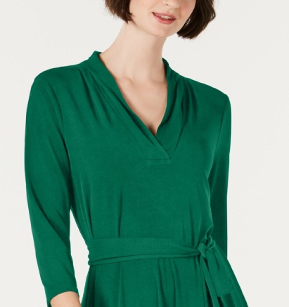 Charter Club Women's Petite Solid Midi Dress Green Size Small