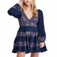 Free People Women's Long Sleeve Above the Knee Dress Blue Size Small