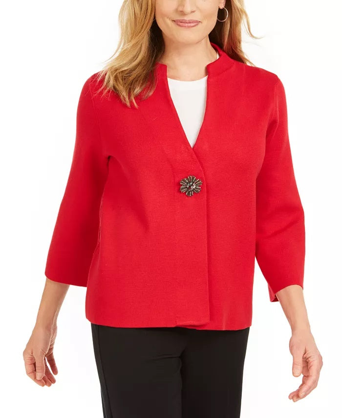 JM Collection  Women's Holiday Party Brooch Cardigan Red Size X-Large