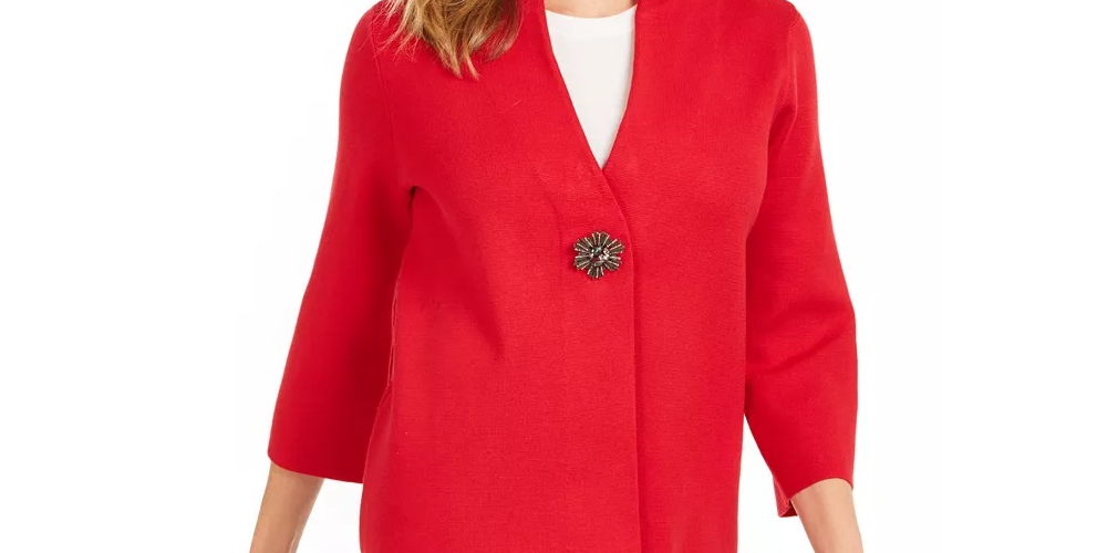 JM Collection  Women's Holiday Party Brooch Cardigan Red Size X-Large