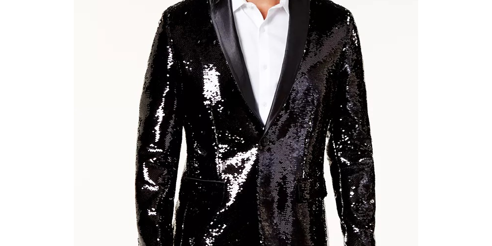 INC International Concepts Men's Slim Fit Reversible Sequined Blazer Black Scales Size 3XLT