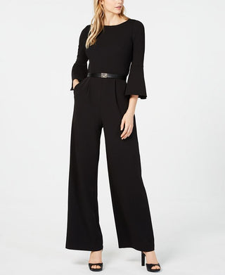 Calvin Klein Belted Bell-Sleeve Jumpsuit Black Size 10