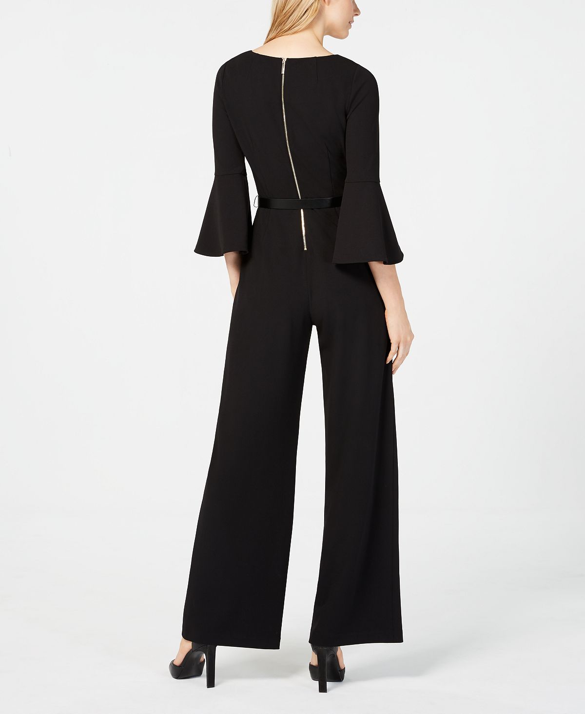 Calvin Klein Belted Bell-Sleeve Jumpsuit Black Size 10