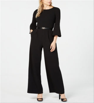 Calvin Klein Belted Bell-Sleeve Jumpsuit Black Size 10