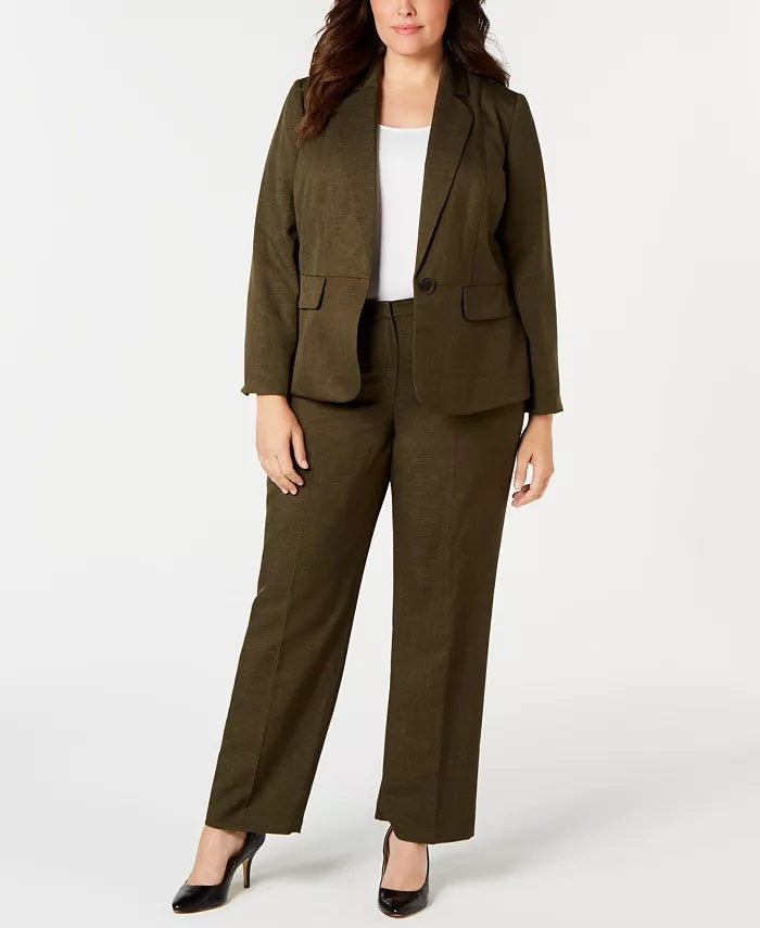 Le Suit Women's Plus One Button Pant Suit Green Size Petite Small