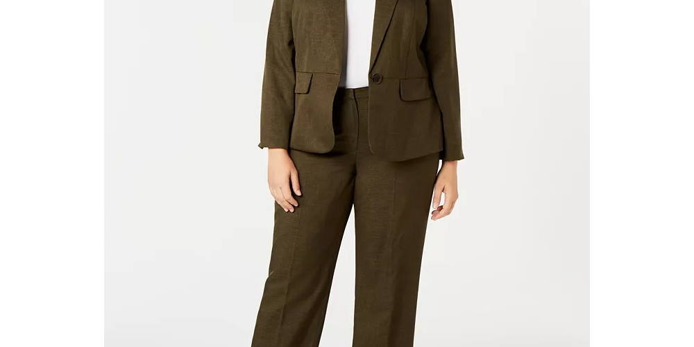 Le Suit Women's Plus One Button Pant Suit Green Size Petite Small