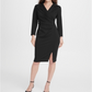 DKNY Women's Ponte Collared Side Ruche Sheath Dress Black Size -12