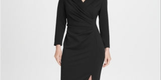 DKNY Women's Ponte Collared Side Ruche Sheath Dress Black Size -12