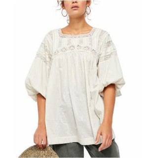 Free People Women's Azalea Lace Tunic Mineral Off White Natural Size Medium