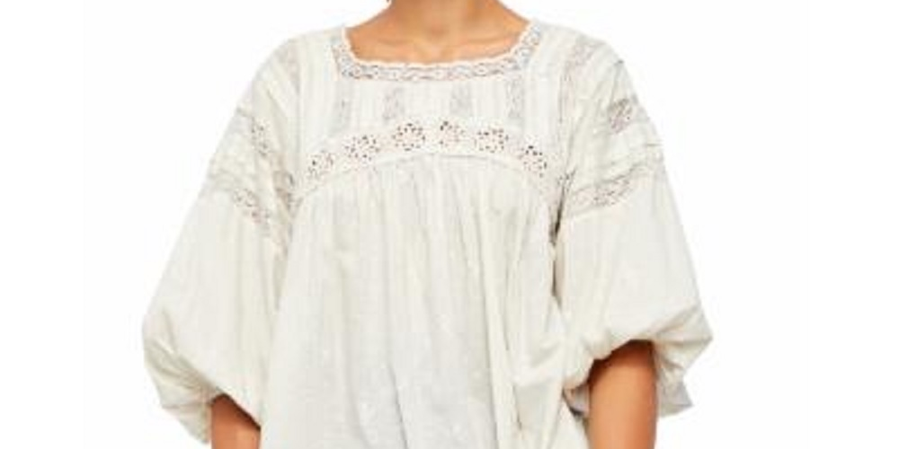 Free People Women's Azalea Lace Tunic Mineral Off White Natural Size Medium