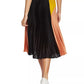 1.STATE Women's Colorblock Satin Pleated Midi Skirt Black  Size 8