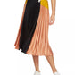 1.STATE Women's Colorblock Satin Pleated Midi Skirt Black  Size 8