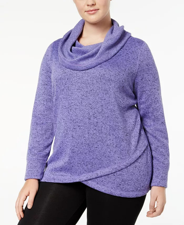 Ideology Women's Plus Fleece Cowl Neck Pullover Top Purple Size 1X
