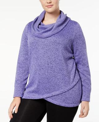 Ideology Women's Plus Fleece Cowl Neck Pullover Top Purple Size 1X