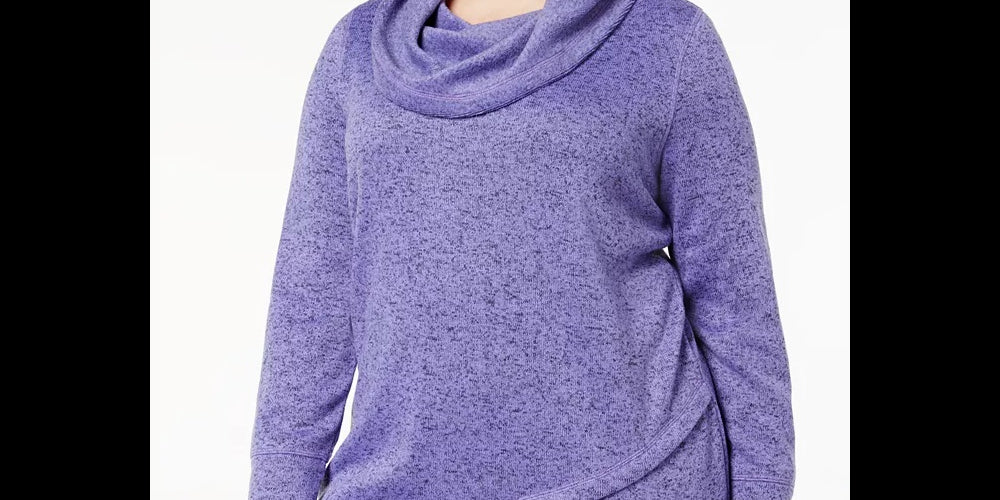 Ideology Women's Plus Fleece Cowl Neck Pullover Top Purple Size 1X