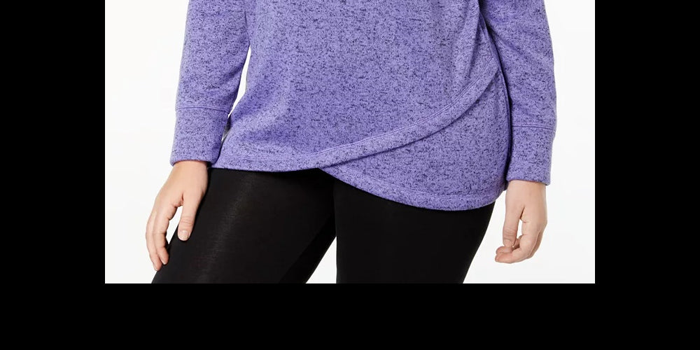 Ideology Women's Plus Fleece Cowl Neck Pullover Top Purple Size 1X