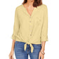 Style & Co Women's Eyelet-Pocket Tie-Front Top  Yellow Size XX Large