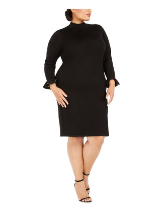 Calvin Klein Womens Plus StuddedCuff Sweater Dress Black Size 2X