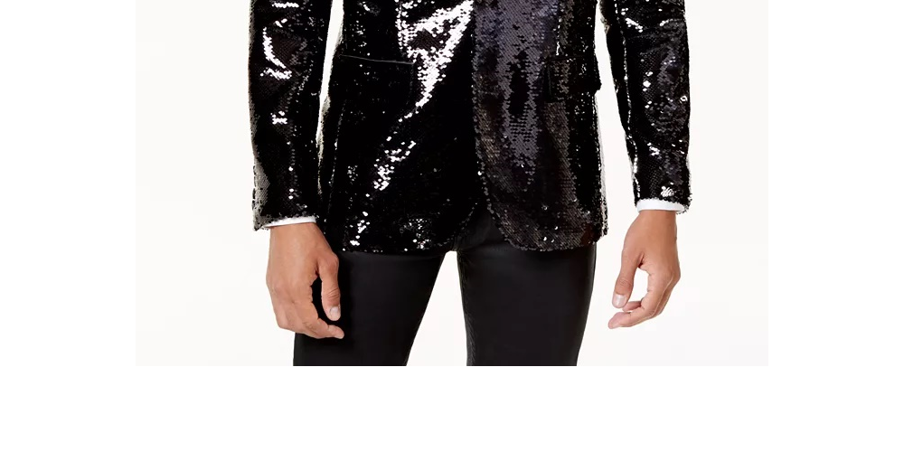 INC International Concepts Men's Slim Fit Reversible Sequined Blazer  Black Size XLT