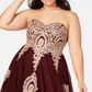 Say Yes To The Prom Women's Trendy Plus Size Embroidered Strapless Gown Dark Purple Size 14W