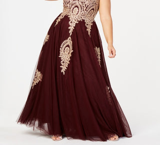 Say Yes To The Prom Women's Trendy Plus Size Embroidered Strapless Gown Dark Purple Size 14W