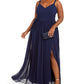 City Studios Women's Trendy Plus Chiffon Slit Gown Blue Size 22W