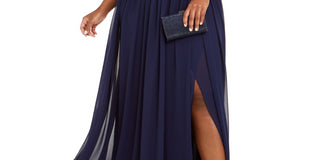 City Studios Women's Trendy Plus Chiffon Slit Gown Blue Size 22W