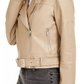 Collection B Junior's  Faux Leather Belted Moto Jacket Beige  Size Medium