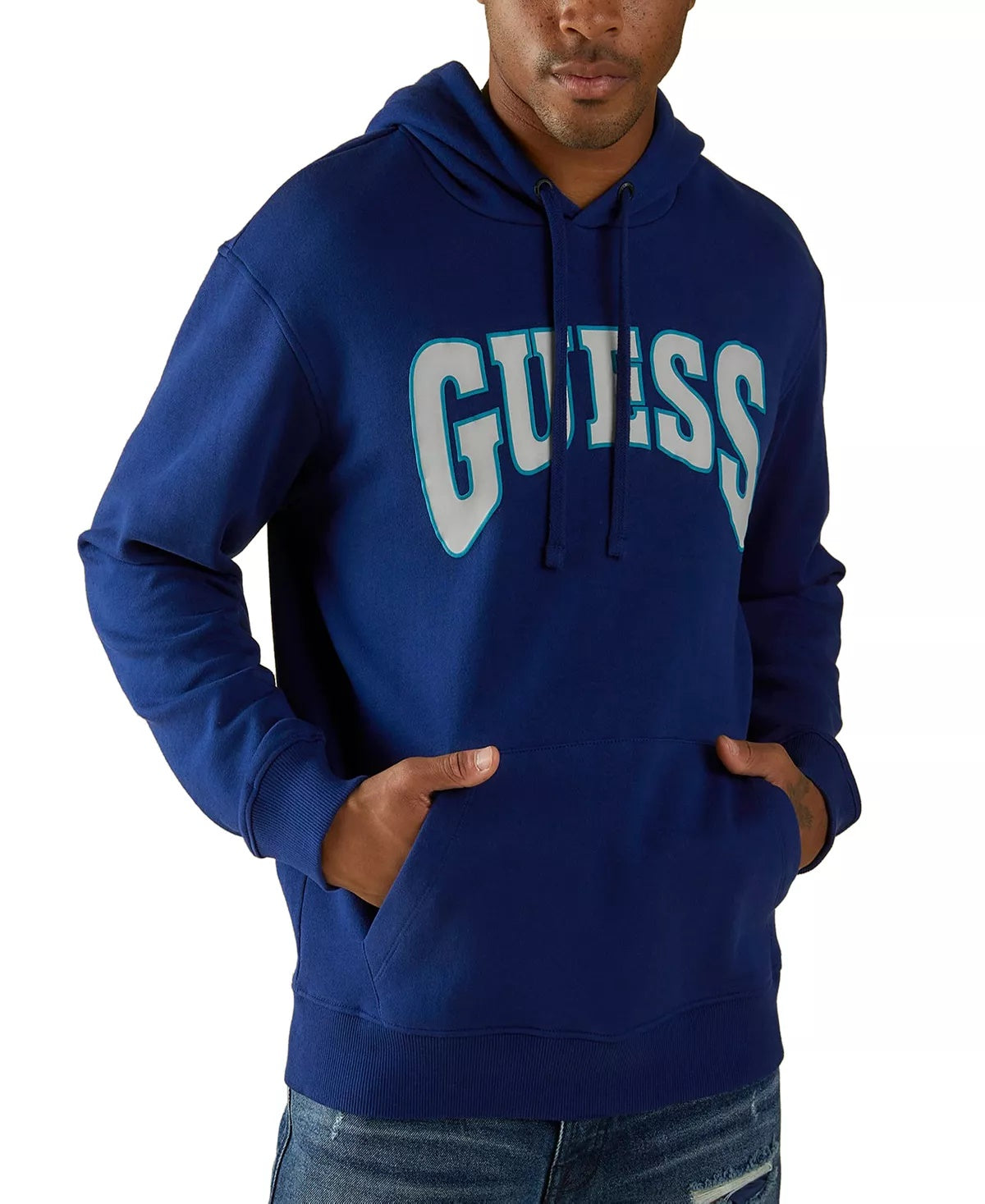 Guess Men's Logo Graphic Hoodie Blue Size XX-large
