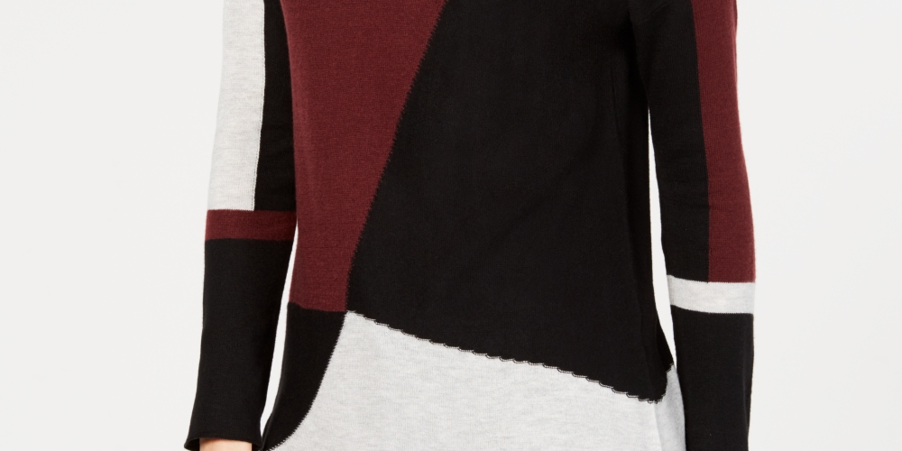 INC International Concepts Women's Colorblocked Sweater Black Combo Size Petite XL