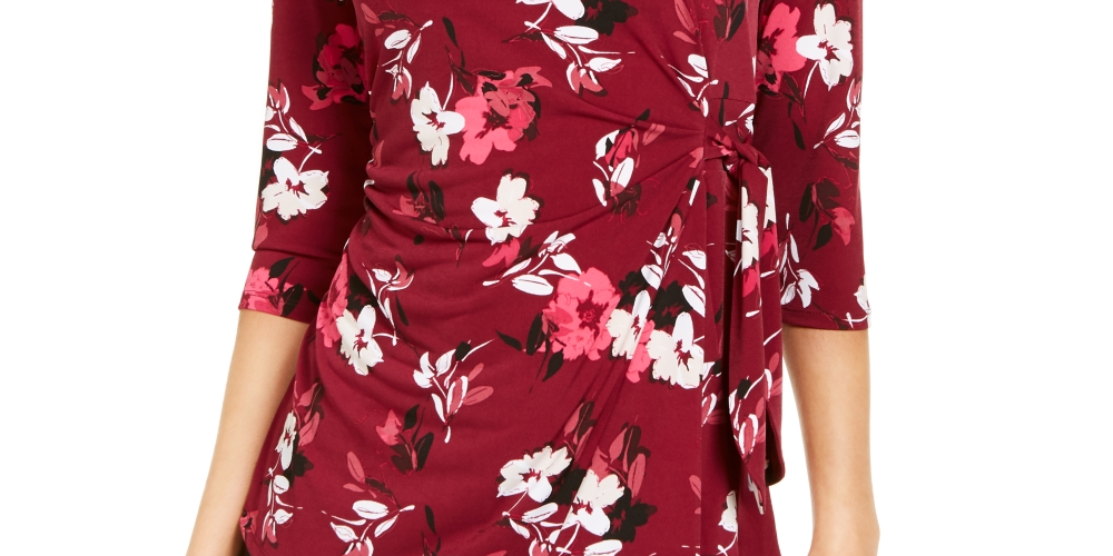 Alfani Women's Printed Side Tie Top Wine Size Petite L