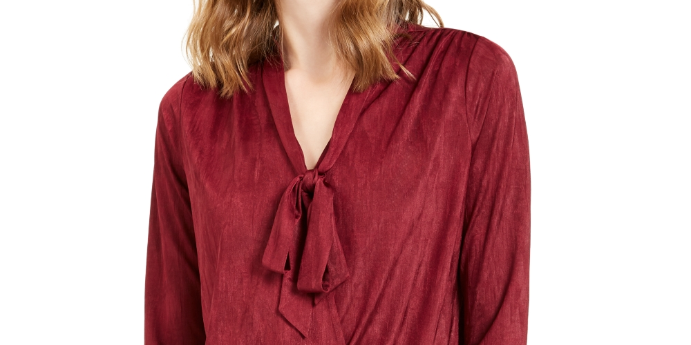 Alfani Women's Tie Neck Top Wine Size Petite Medium
