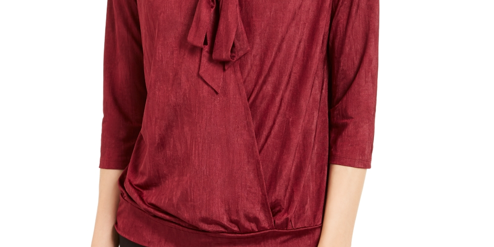 Alfani Women's Tie Neck Top Wine Size Petite Medium