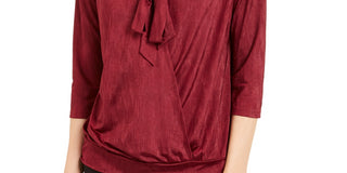 Alfani Women's Tie Neck Top Wine Size Petite Medium