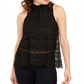 Love Fire Juniors' Metallic Lace Top Black Size XL
