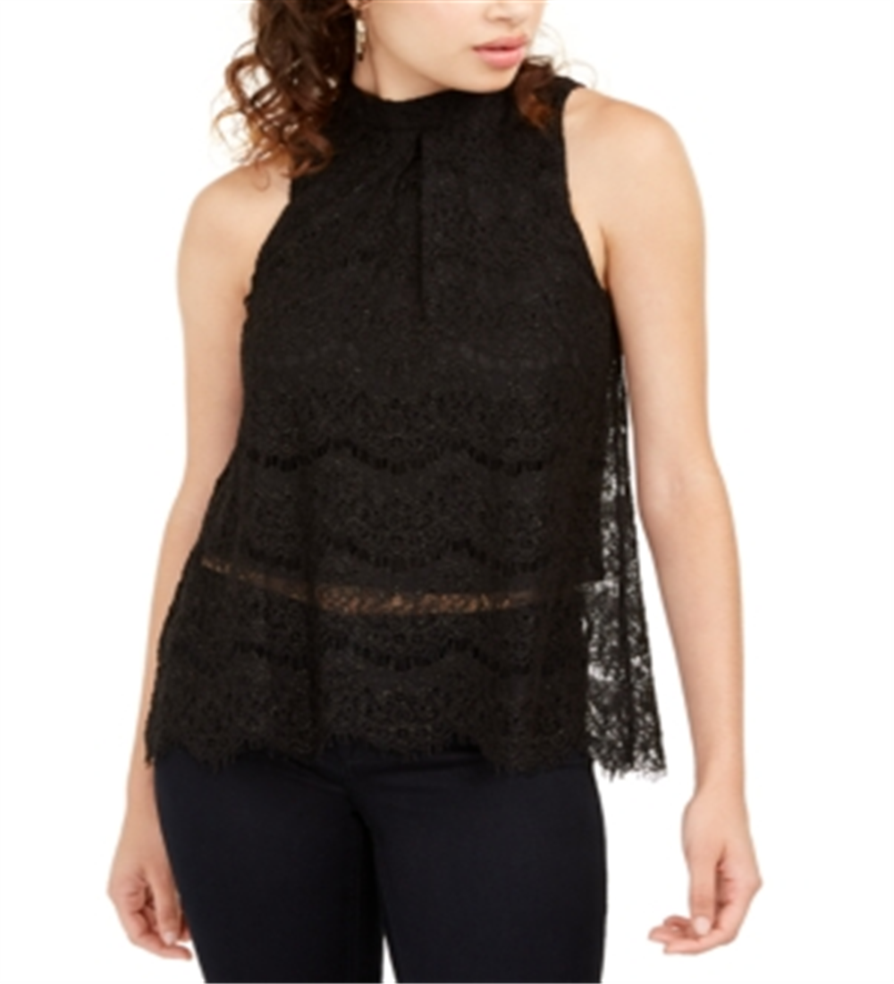 Love Fire Juniors' Metallic Lace Top Black Size XL