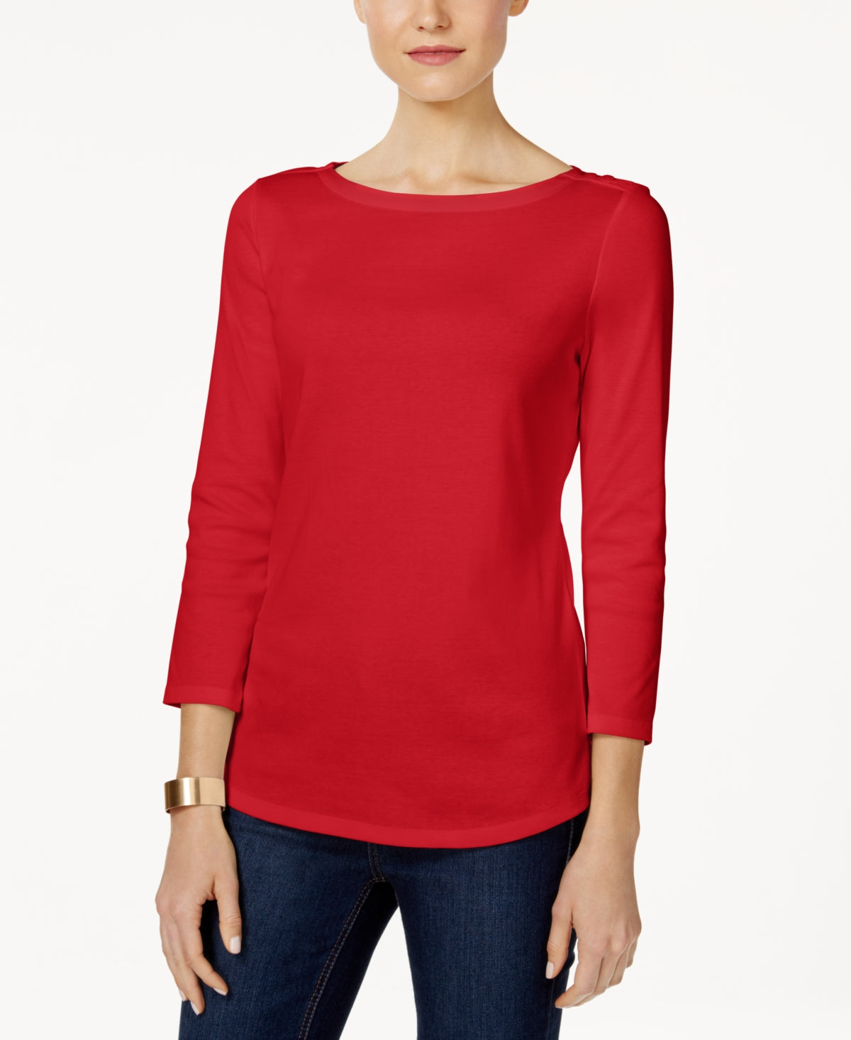 Charter Club Women's Pima Cotton Button Shoulder Top Red Size Petite XL