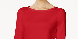 Charter Club Women's Pima Cotton Button Shoulder Top Red Size Petite XL
