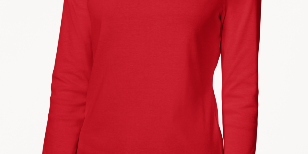 Charter Club Women's Pima Cotton Button Shoulder Top Red Size Petite XL
