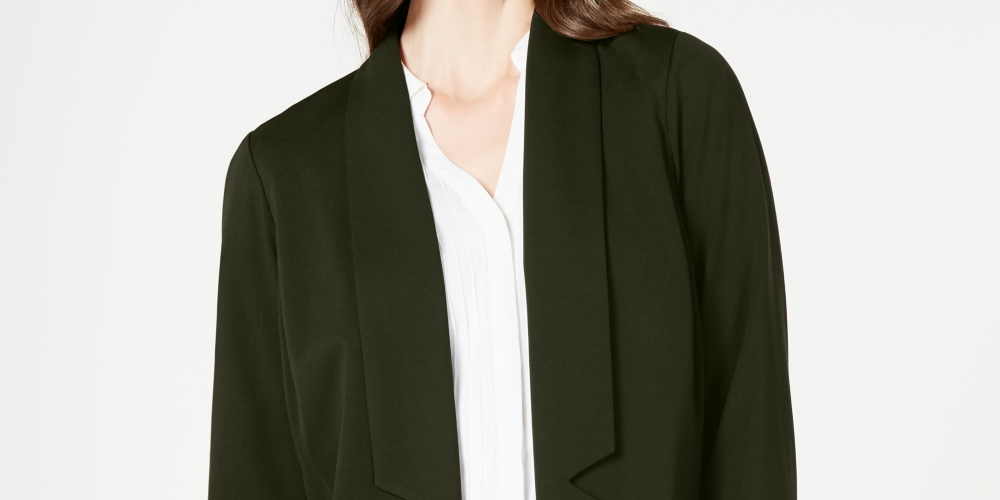 Alfani Women's Notch Collar Blazer Olive Green Size Petite L