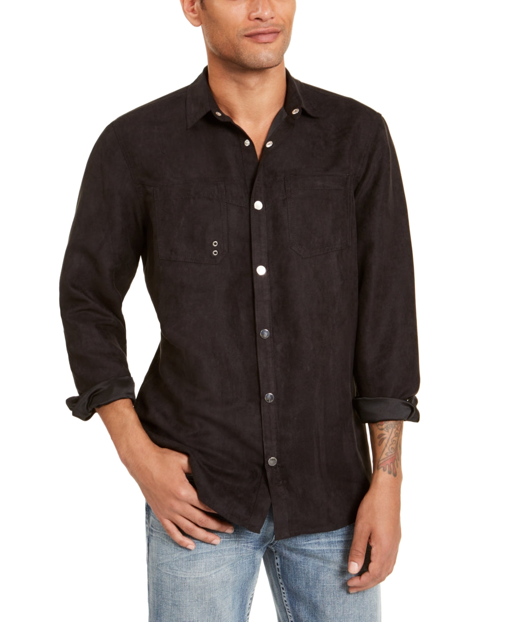 INC International Concepts Men's Faux Suede Shirt Black Size Medium