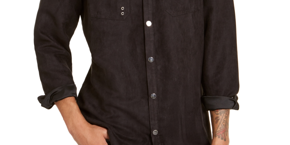 INC International Concepts Men's Faux Suede Shirt Black Size Medium