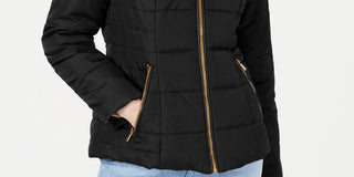 Celebrity Pink Junior's Puffer Coat With Faux Fur Trim Hood Black Size XX-Large