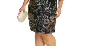 Robbie Bee Women's Plus Foil Print Side Knot Dress Black Size 3X