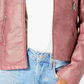 Coffee Shop Women's Faux Fur Collar Faux Leather Jacket Pink Size X-Small