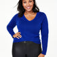 Charter Club Women's Plus V Neck Cashmere Sweater Blue Size 2X