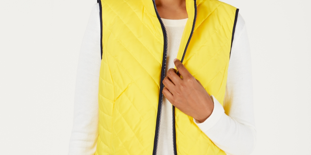 Charter Club Women's Contrast Trim Zip Front Vest Yellow Size Medium