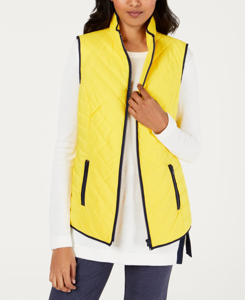 Charter Club Women's Contrast Trim Zip Front Vest Yellow Size X-Large